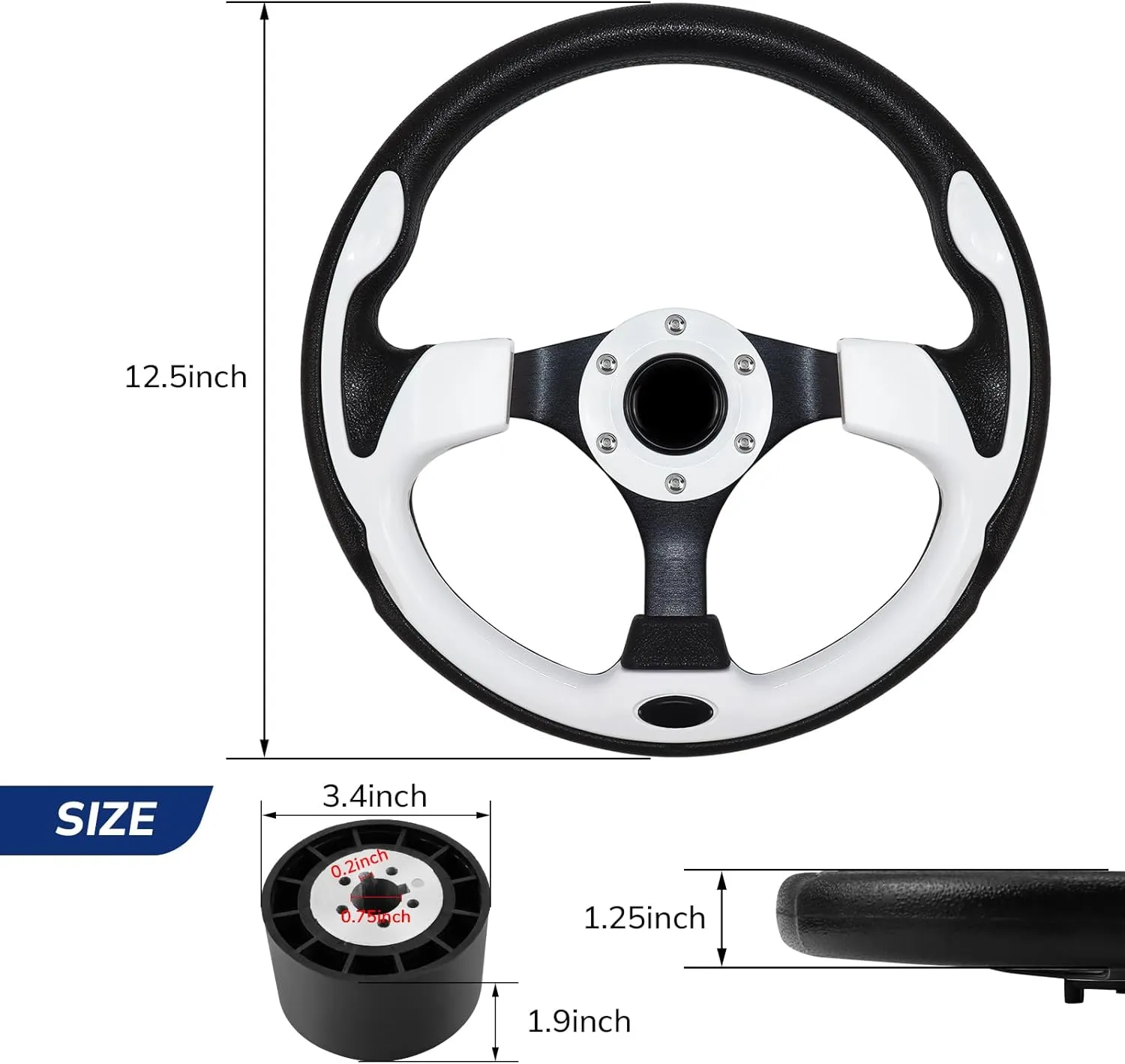 12.5 Inch Boat Steering Wheel with 3/4 Axle Marine Steering Wheel Adapter, Anti-Slip Steering Wheel for Boats, Yachts, Pontoon Boats