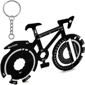 20 in 1 Bicycle Shaped Keychain Multitool Card - Pocket Multi-Tool for Bike Lover Men Key Chain gift for Dad Husband Birthday Father's Day - Black Stainless Steel