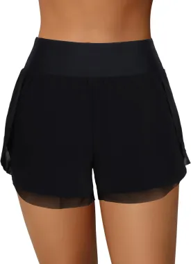 ATTRACO Women Swim Shorts Side Split Swim Trunk 2 in 1 Board Shorts with Pockets Swim Bottom