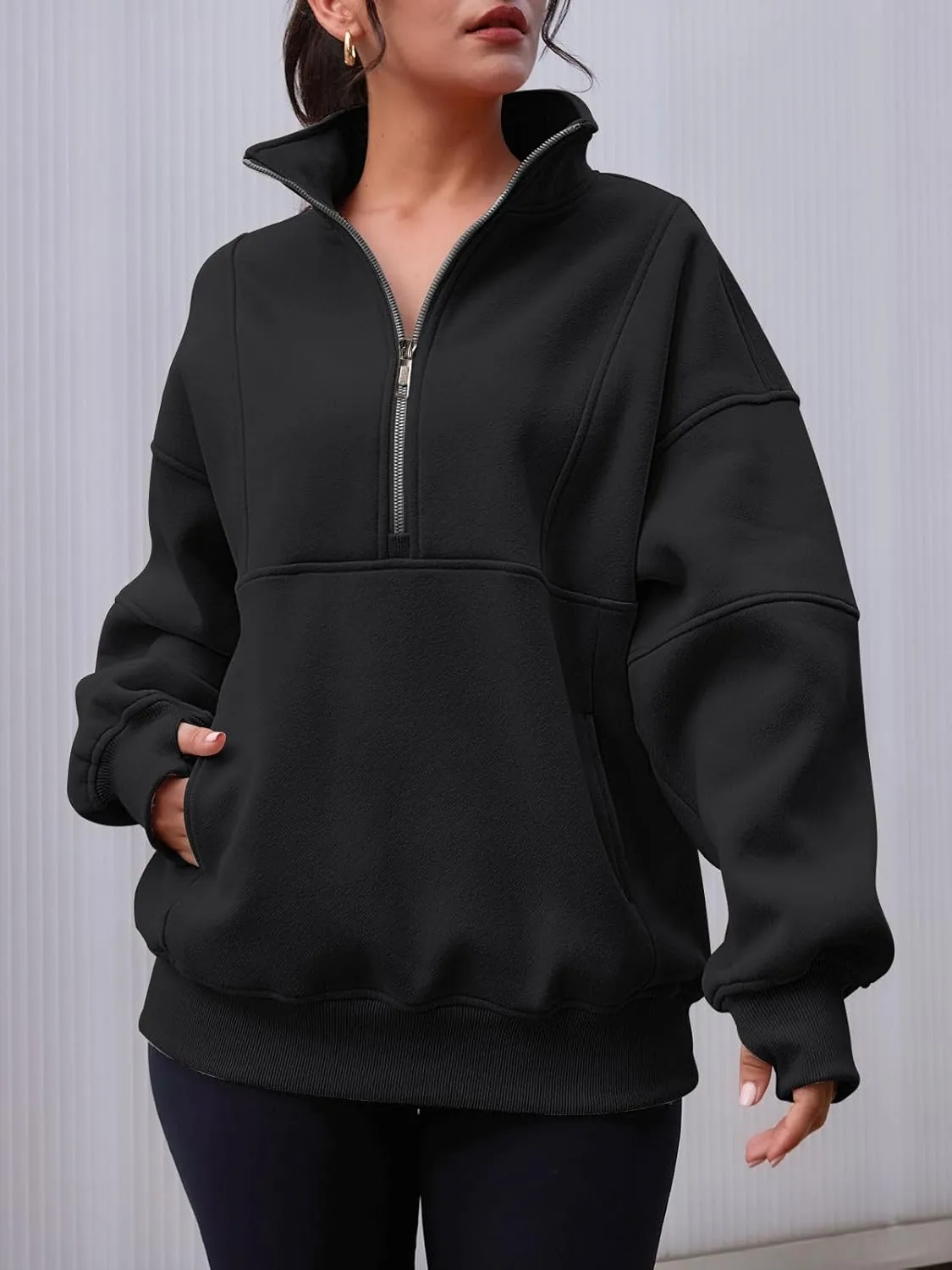 AUTOMET Women's Half Zip Oversized Sweatshirts Fleece Quarter Zipper Pullover Hoodies 2025 Mock Neck Fall Workout Jacket