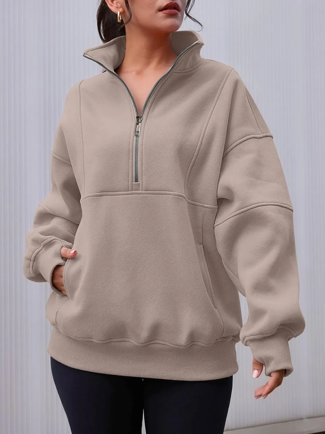 AUTOMET Women's Half Zip Oversized Sweatshirts Fleece Quarter Zipper Pullover Hoodies 2025 Mock Neck Fall Workout Jacket