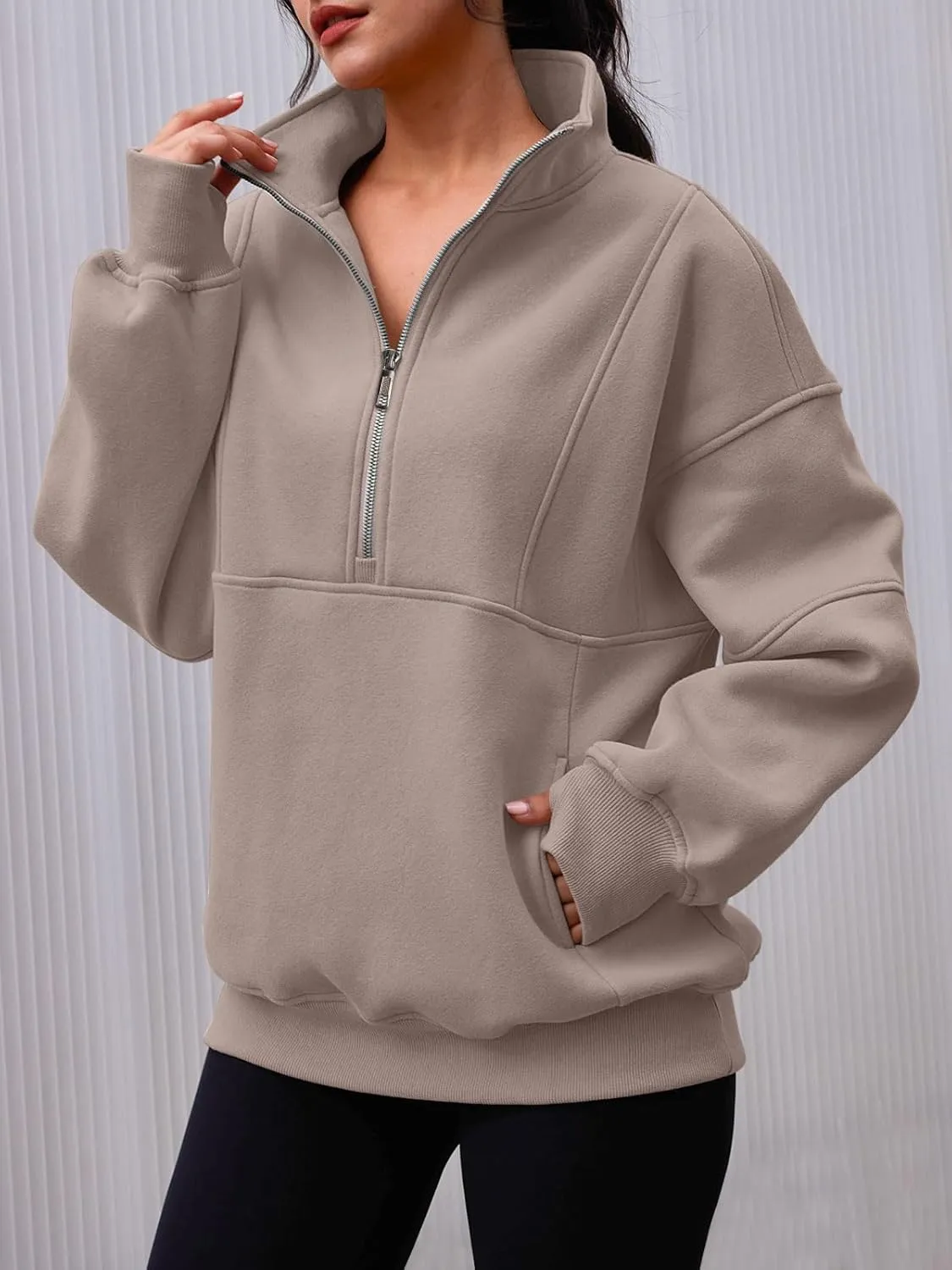 AUTOMET Women's Half Zip Oversized Sweatshirts Fleece Quarter Zipper Pullover Hoodies 2025 Mock Neck Fall Workout Jacket