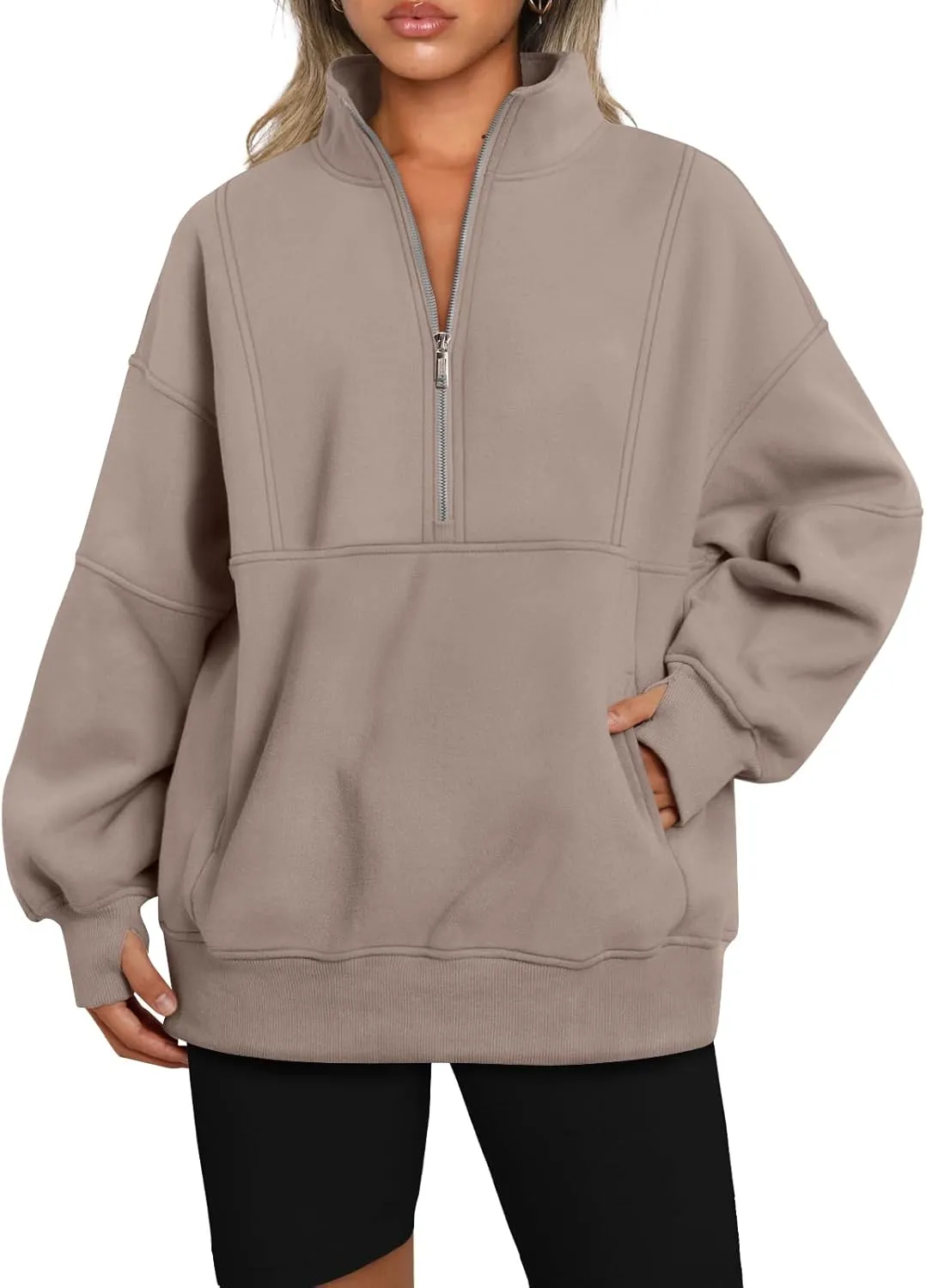AUTOMET Women's Half Zip Oversized Sweatshirts Fleece Quarter Zipper Pullover Hoodies 2025 Mock Neck Fall Workout Jacket