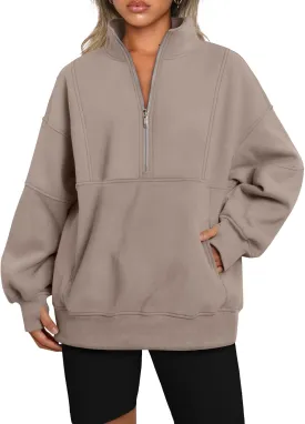 AUTOMET Women's Half Zip Oversized Sweatshirts Fleece Quarter Zipper Pullover Hoodies 2025 Mock Neck Fall Workout Jacket