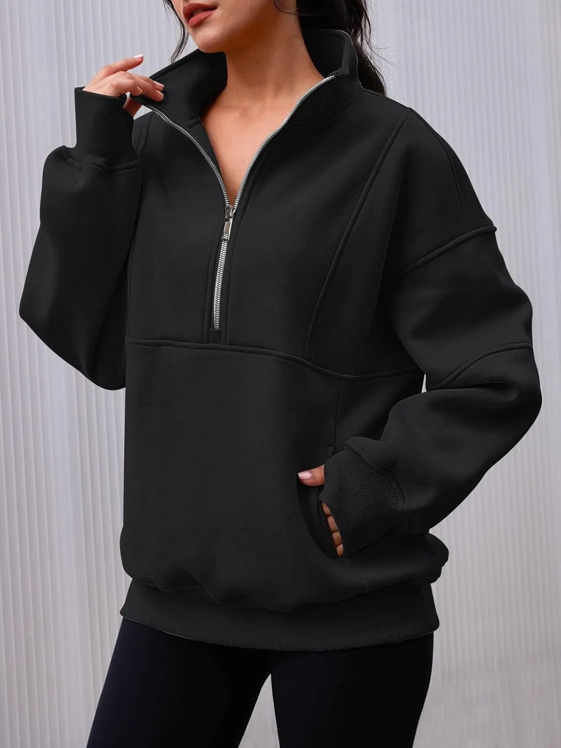 AUTOMET Women's Half Zip Oversized Sweatshirts Fleece Quarter Zipper Pullover Hoodies 2025 Mock Neck Fall Workout Jacket