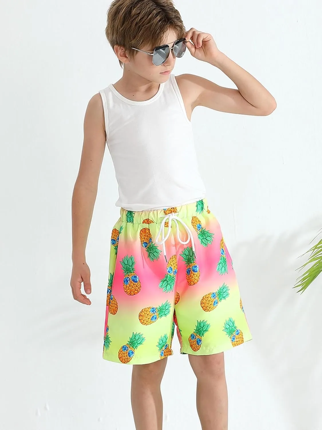 Boys Swim Trunk with Compression Boxer Brief Double Layer Beach Surf Board Shorts Kids Quick Dry Anti Chafe Swimwear