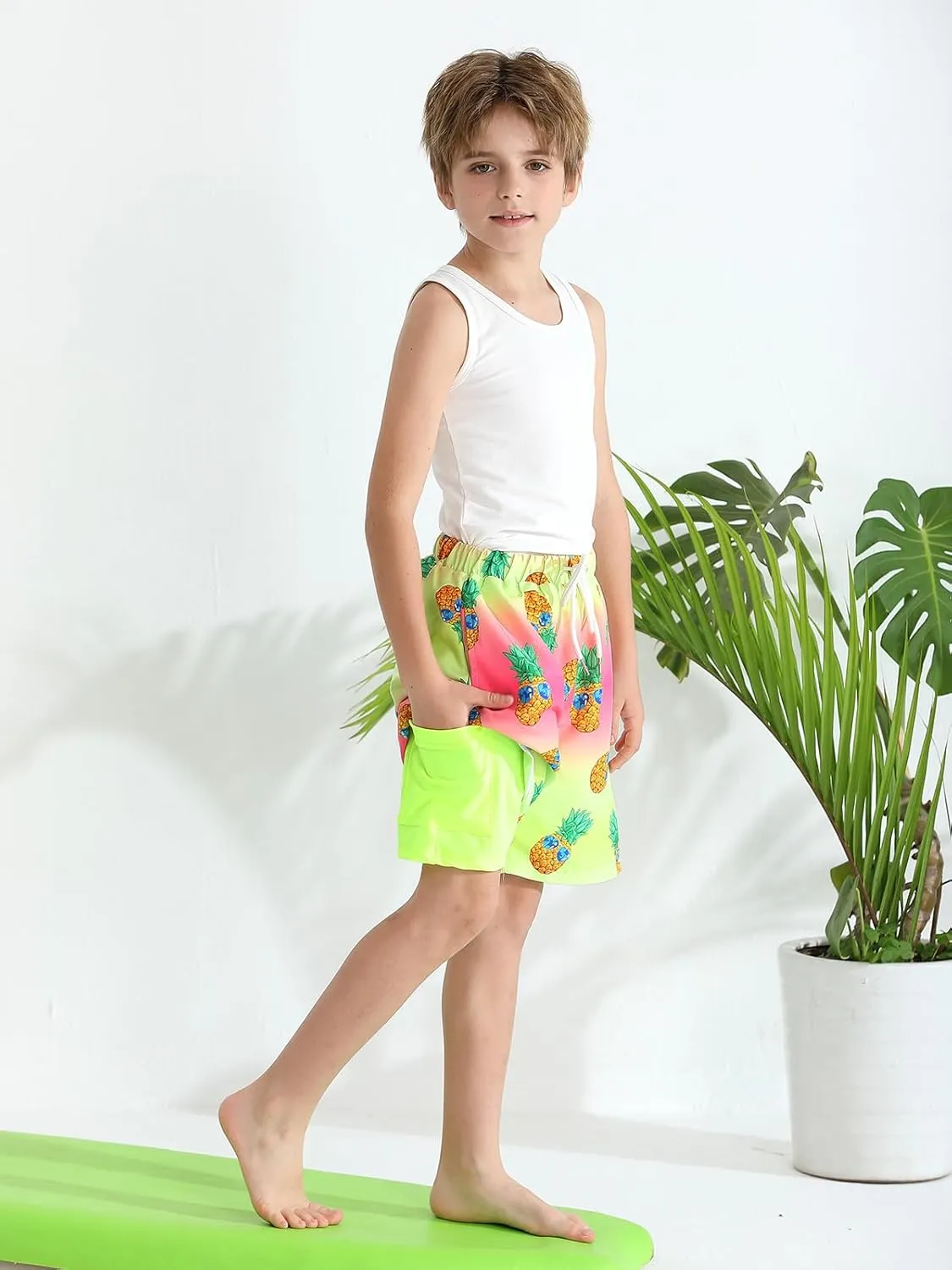 Boys Swim Trunk with Compression Boxer Brief Double Layer Beach Surf Board Shorts Kids Quick Dry Anti Chafe Swimwear