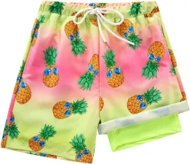Boys Swim Trunk with Compression Boxer Brief Double Layer Beach Surf Board Shorts Kids Quick Dry Anti Chafe Swimwear