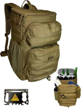 Cooler Backpack, Tactical, Insulated. Heavy Duty, Extra Large, Leak Proof for Hiking, Camping, Beach. Bonus, Credit Card Multi Tool Included