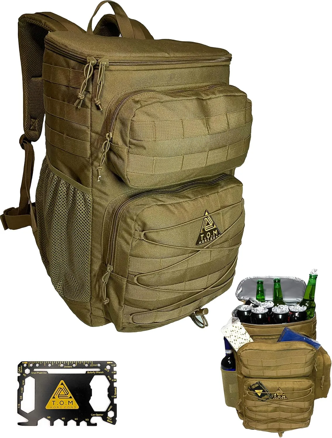 Cooler Backpack, Tactical, Insulated. Heavy Duty, Extra Large, Leak Proof for Hiking, Camping, Beach. Bonus, Credit Card Multi Tool Included