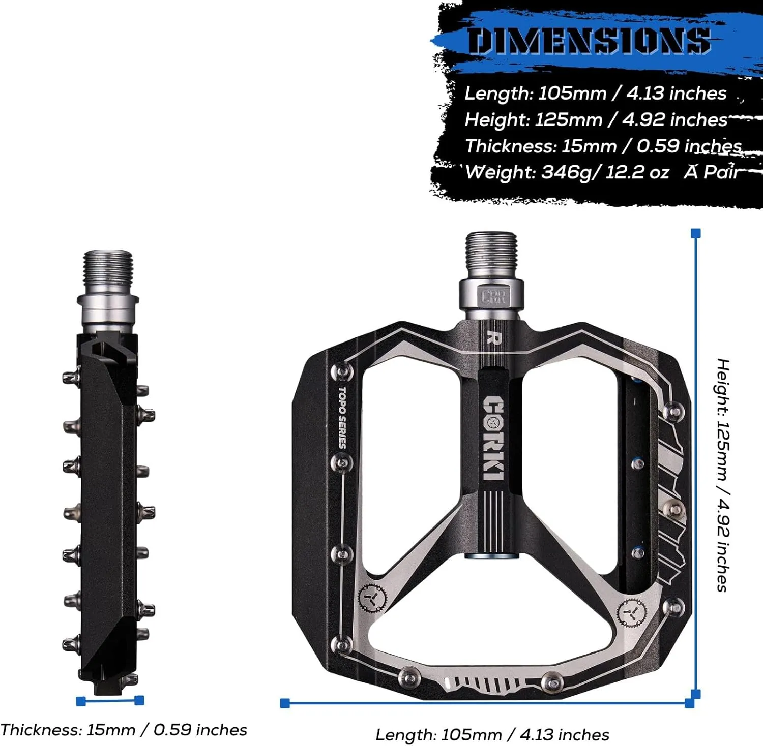 corki Extra Large Mountain Bike Pedals Flat, Aluminum Alloy MTB Pedals, Wide Platform Bicycle Pedals 9/16"(Black Red Purple Green 1-Pair)