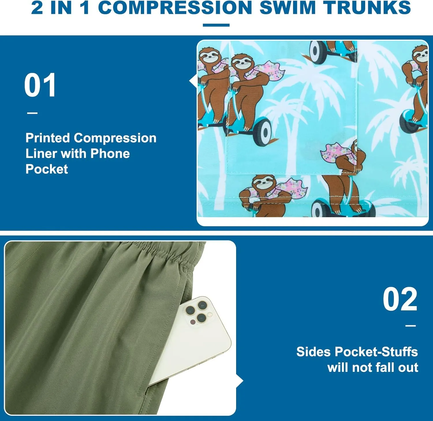 Cozople Mens Swim Trunks Quick Dry Bathing Suit with Compression Liner 5.5" Inseam Anti Chafe Beach Swim Shorts