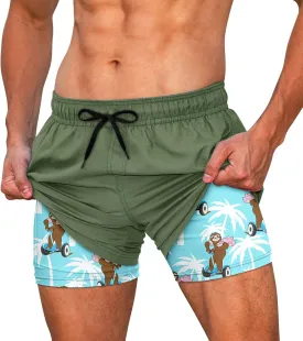 Cozople Mens Swim Trunks Quick Dry Bathing Suit with Compression Liner 5.5" Inseam Anti Chafe Beach Swim Shorts