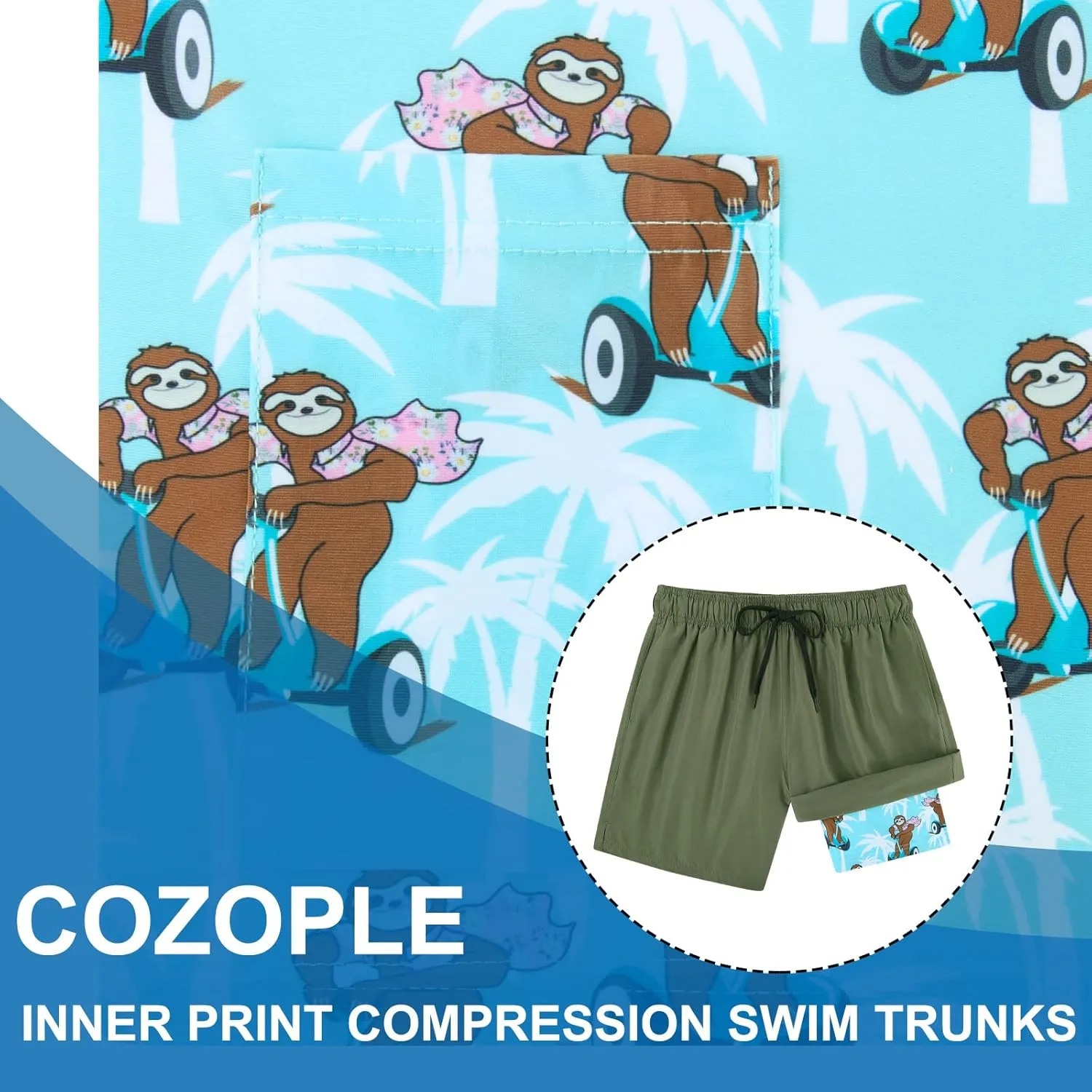 Cozople Mens Swim Trunks Quick Dry Bathing Suit with Compression Liner 5.5" Inseam Anti Chafe Beach Swim Shorts