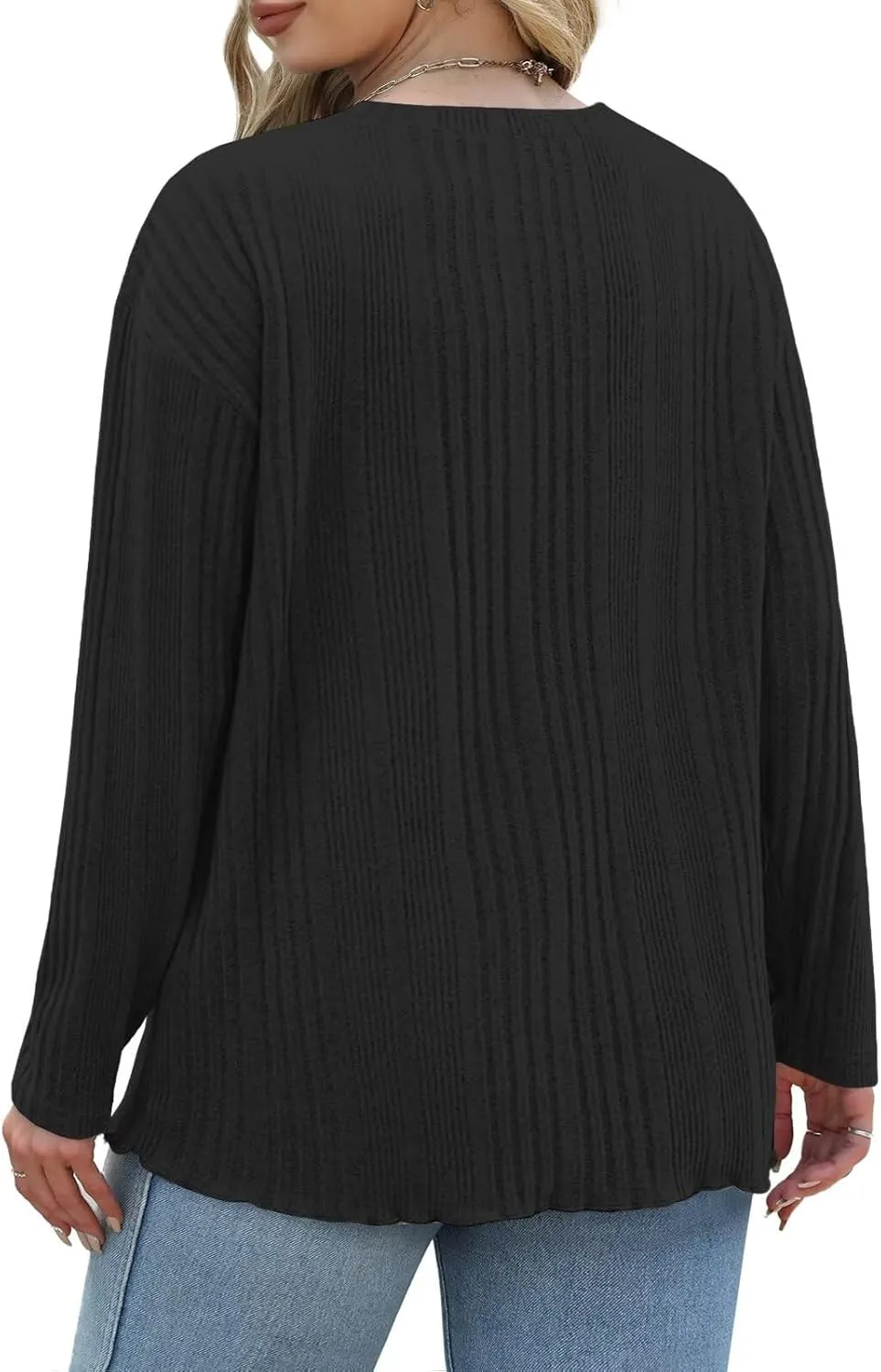 DOLNINE Plus-Size-Tops for Women Casual Crewneck Shirts Comfy Long Sleeve Tees Ribbed Knit Lightweight Sweatshirts XL-5XL