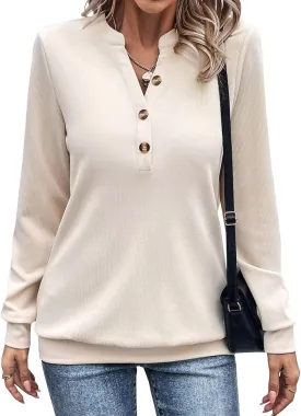 EADINVE Womens V Neck Long Sleeve Sweatshirts Half Button Lightweight Pullover Fashion Fall Clothes