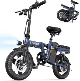Folding Electric Bike, 20MPH Top Speed E Bike, 28 Mile Range 48V/499Wh Removable Battery, Dual-Seat eBike, 9 Shocks Full Suspension, USB Charger & LED Lights - UL2849 Certified, 300lbs
