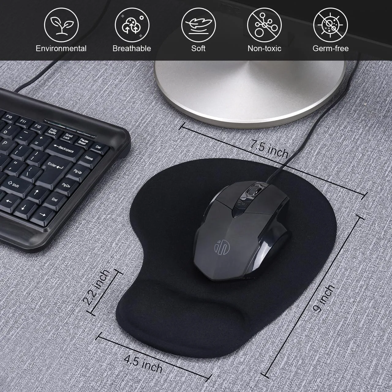 JIKIOU Mouse Pad, 2 Pack Ergonomic Mouse Pads with Comfortable Gel Wrist Rest Support and Lycra Cloth, Non-Slip PU Base for Easy Typing Pain Relief Durable and Easy to Clean Small Black