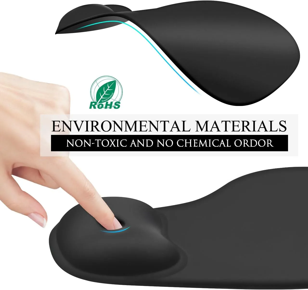 JIKIOU Mouse Pad, 2 Pack Ergonomic Mouse Pads with Comfortable Gel Wrist Rest Support and Lycra Cloth, Non-Slip PU Base for Easy Typing Pain Relief Durable and Easy to Clean Small Black