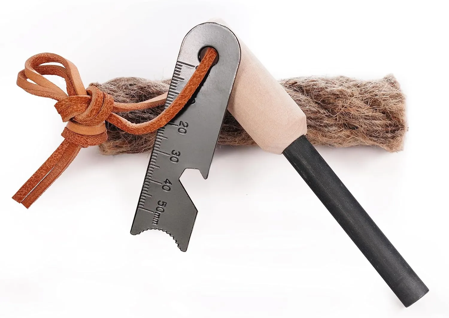 Maple Ferro Rod, Survival Tool, Waterproof Steel Striker, Tinder Rope, Magnesium Firestarter