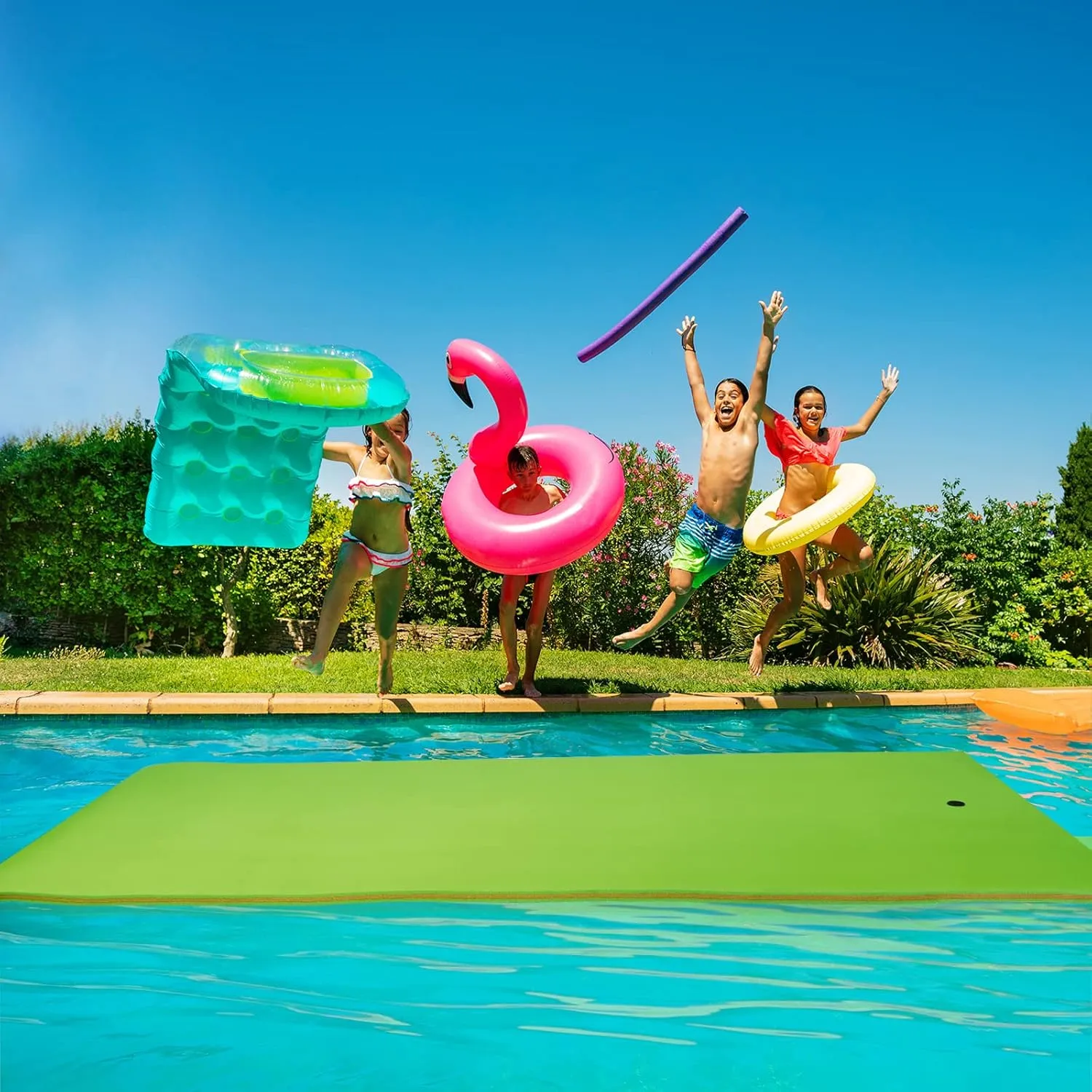 MAT Expert Floating Water Mat, 12'x6'x 1.5" Tear-Resistant 3-Layer XPE Foam Pad, Floating Island w/Bungee Tether & Straps, Giant Lake Floats, Ideal for Pool/Lake/Sea, Bear 880lbs for 4-6 Adults