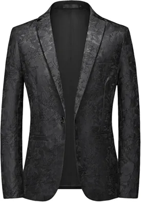Men's Floral Jacquard Suit Jacket One Button Stylish Print Tux Blazer Notched Lapel Wedding Dinner Dress Tuxedo