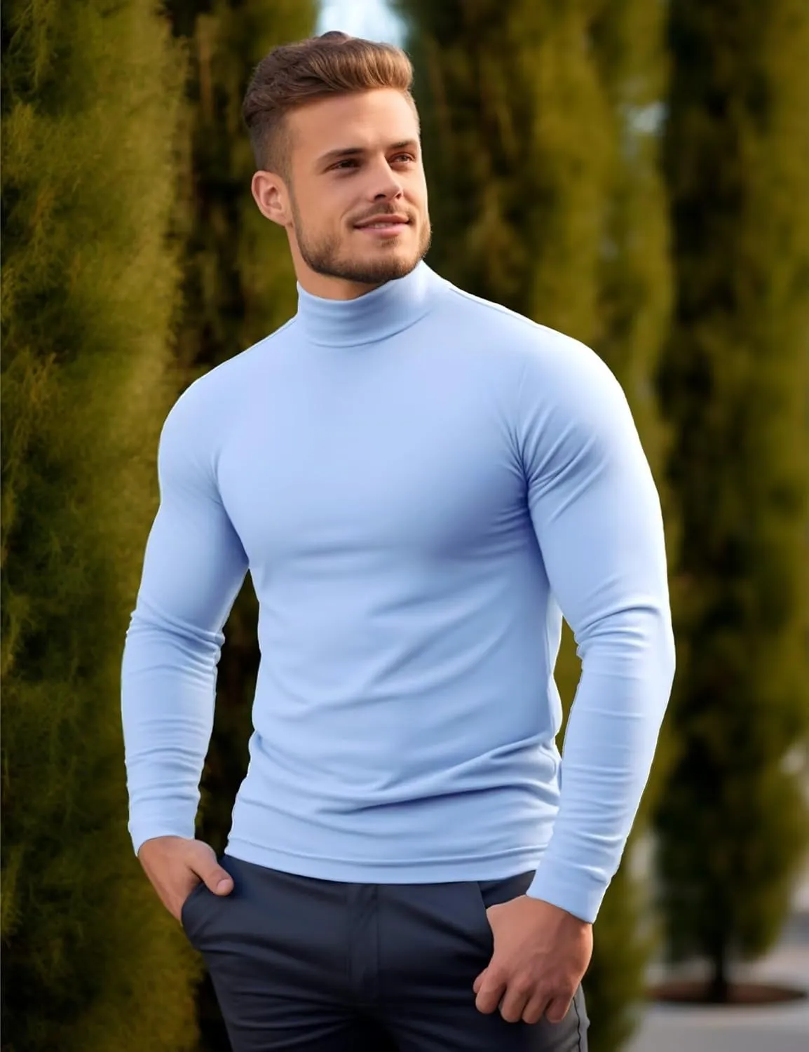 Mens Mock Turtleneck Long Sleeve Shirts, High Neck Thermal Base Layer