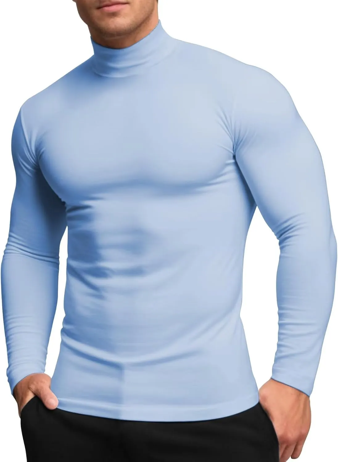 Mens Mock Turtleneck Long Sleeve Shirts, High Neck Thermal Base Layer