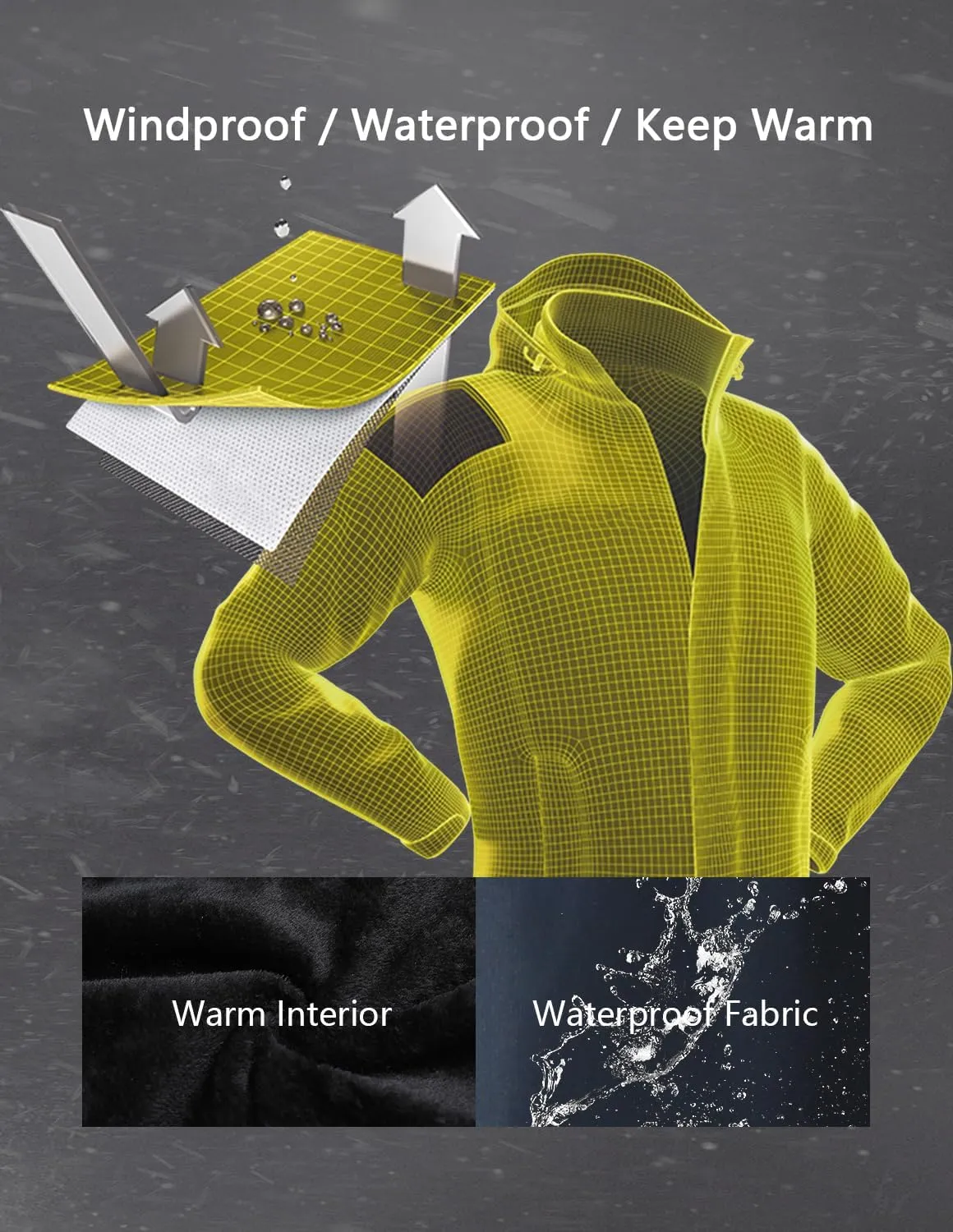 Men's Ski Jacket Warm Winter Snow Coat Waterproof Mountain Windbreaker Snowboarding Jacket Hooded for Hiking Traval