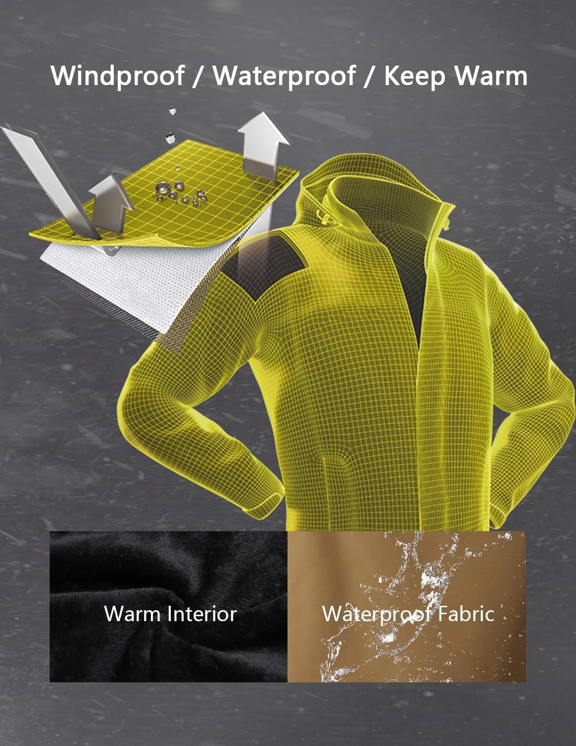 Men's Ski Jacket Warm Winter Snow Coat Waterproof Mountain Windbreaker Snowboarding Jacket Hooded for Hiking Traval