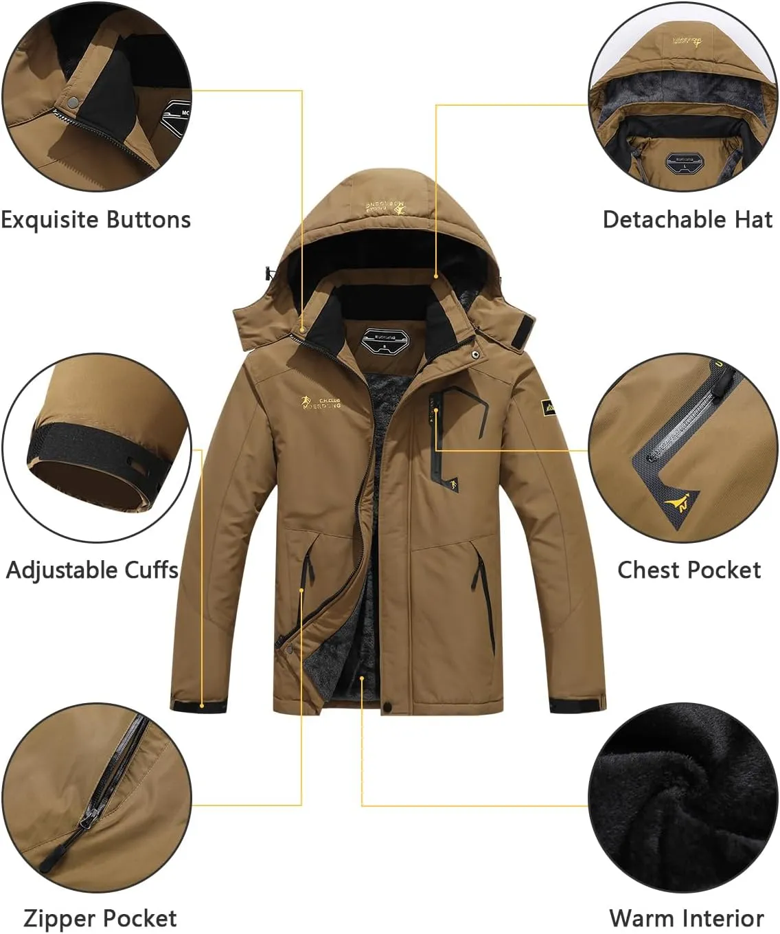 Men's Ski Jacket Warm Winter Snow Coat Waterproof Mountain Windbreaker Snowboarding Jacket Hooded for Hiking Traval