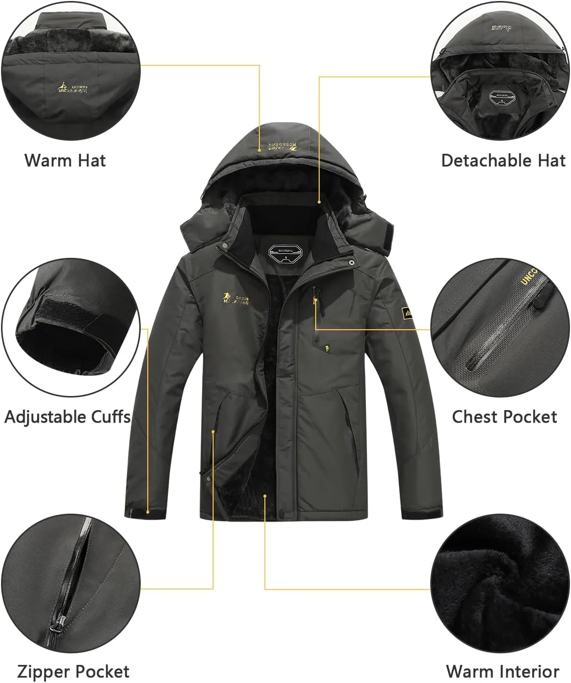 Men's Ski Jacket Warm Winter Snow Coat Waterproof Mountain Windbreaker Snowboarding Jacket Hooded for Hiking Traval