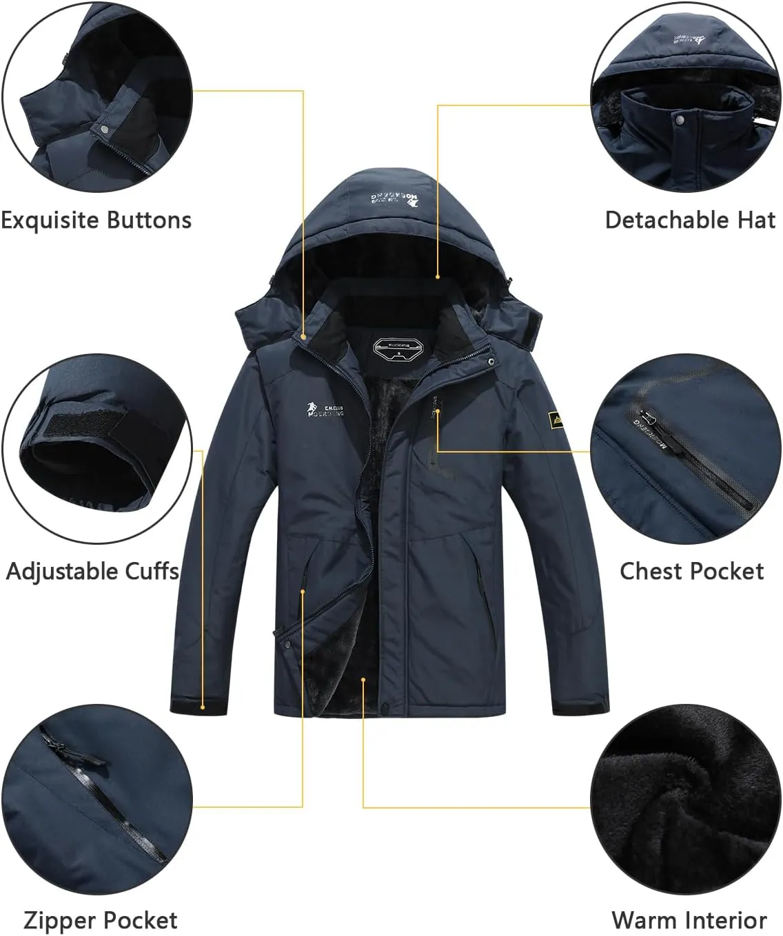 Men's Ski Jacket Warm Winter Snow Coat Waterproof Mountain Windbreaker Snowboarding Jacket Hooded for Hiking Traval