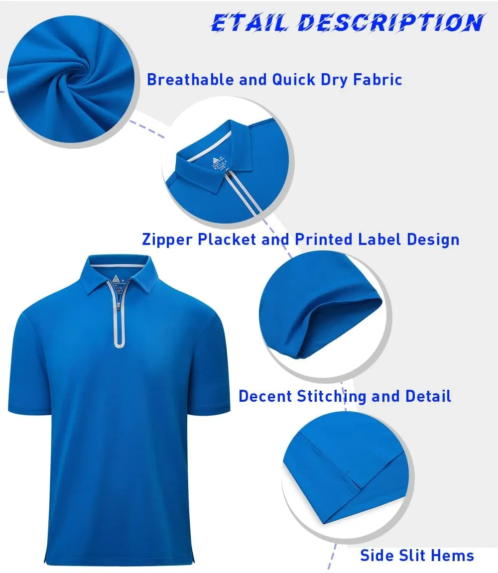Men's Zipper Polo Shirt Short Sleeve Moisture Wicking Casual Golf Polo Shirt Quarter Zip Tops