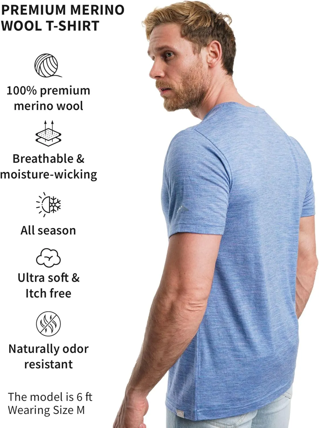 Merino.tech Merino Wool T-Shirt Mens - 100% Organic Merino Wool Undershirt Lightweight Base Layer