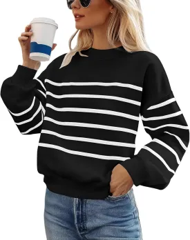 MsavigVice Women's Striped Sweatshirts with Pockets Color Block Long Sleeves Crew Neck Pullover Casual Loose Stylish Tops