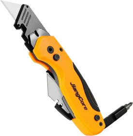 Multifunctional Folding Utility Knife  Quick-Change Box Cutter with Pry Bar and SK5 Blades, Dual-Angle Bit Holder and Belt Clip for Heavy-Duty Cutting Prying and Fastening Tasks