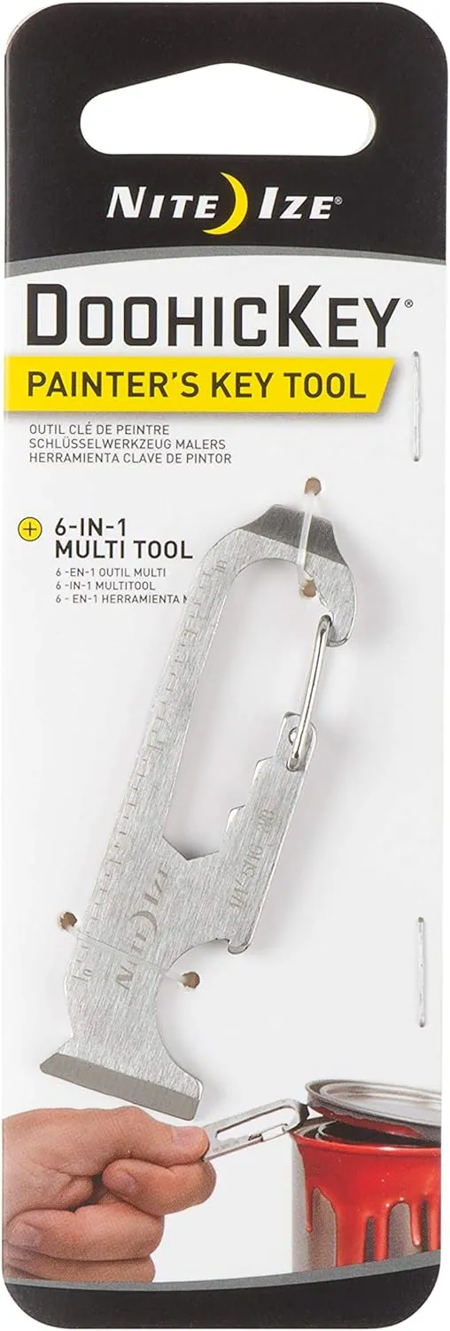 Nite Ize DoohicKey 6X Key Chain Multi Tool, Stainless Steel 6-in-1 Multi Tool With Bottle Opener   Carabiner Clip, Stainless Steel