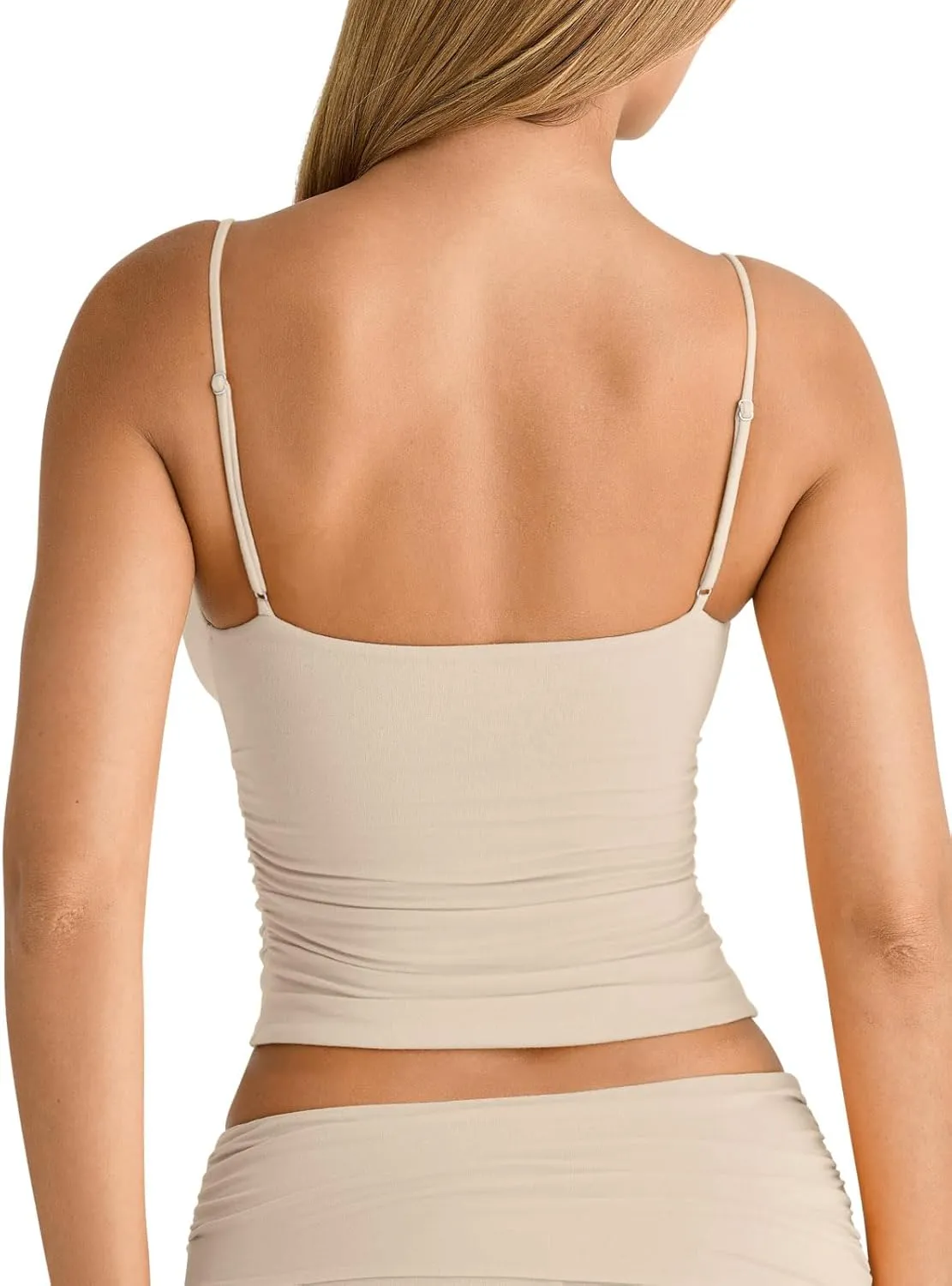 PINKMSTYLE Women's Sexy V Neck Ruched Cami Top Sleeveless Spaghetti Double Layer Fitted Crop Tank Tops