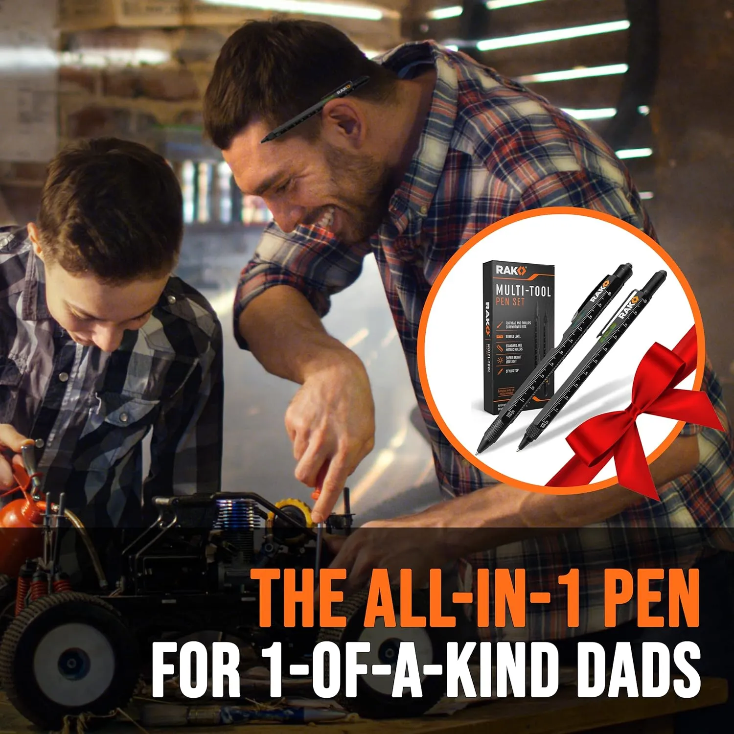 RAK Multitool Pen 2-Pack - Fathers Day Gift, Multi-Tool Pens with LED Light, Flathead & Phillips Screwdrivers, Level, Ruler, Bottle Opener, and Stylus. Cool Gadgets Gifts for Men, Dad, EDC Pen Tool