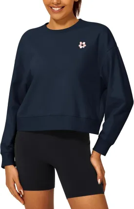 Stelle Cropped Sweatshirt for Women Crewneck Pullover Tops Oversized Long Sleeve Lightweight Casual Cotton Sweat Shirts