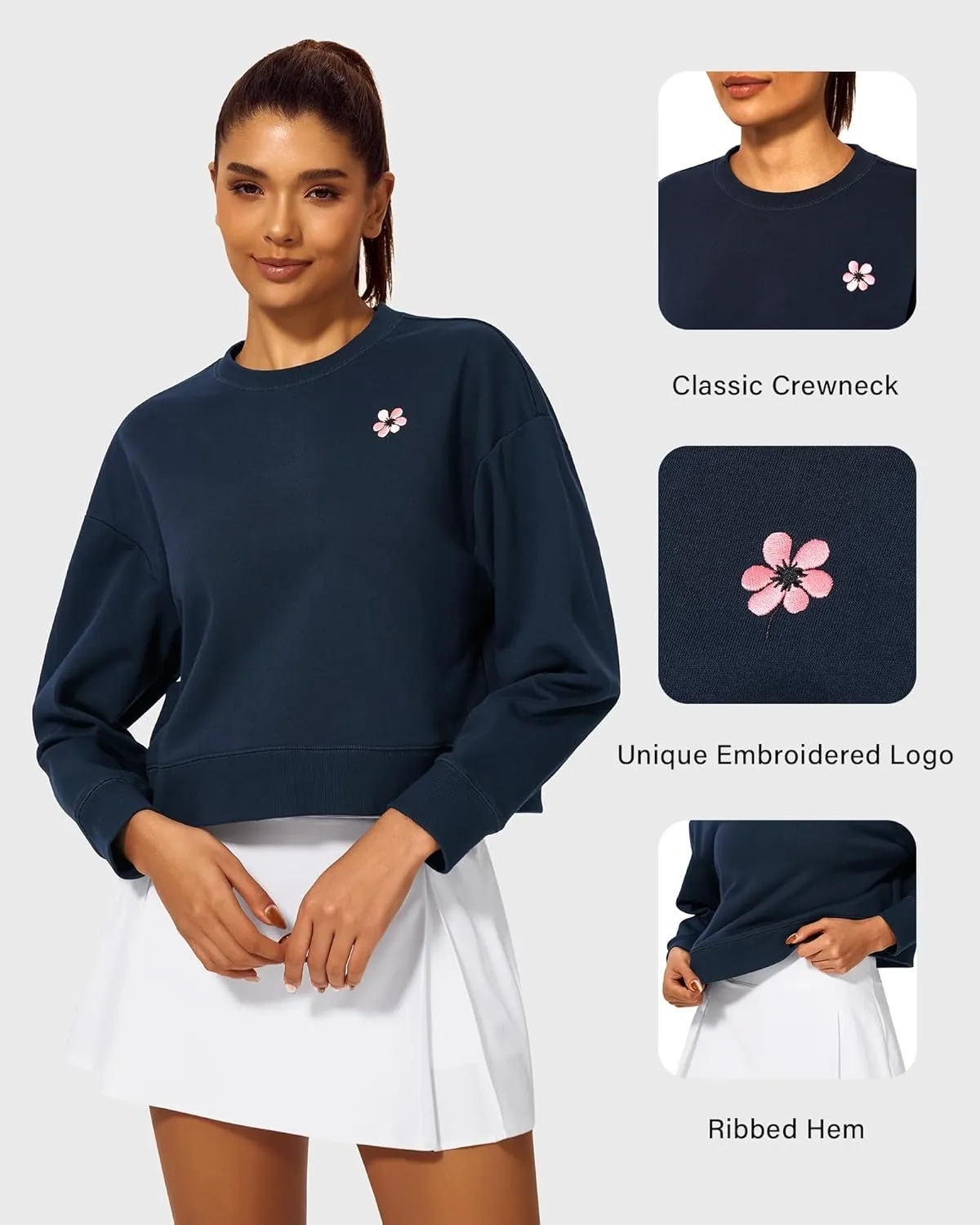 Stelle Cropped Sweatshirt for Women Crewneck Pullover Tops Oversized Long Sleeve Lightweight Casual Cotton Sweat Shirts