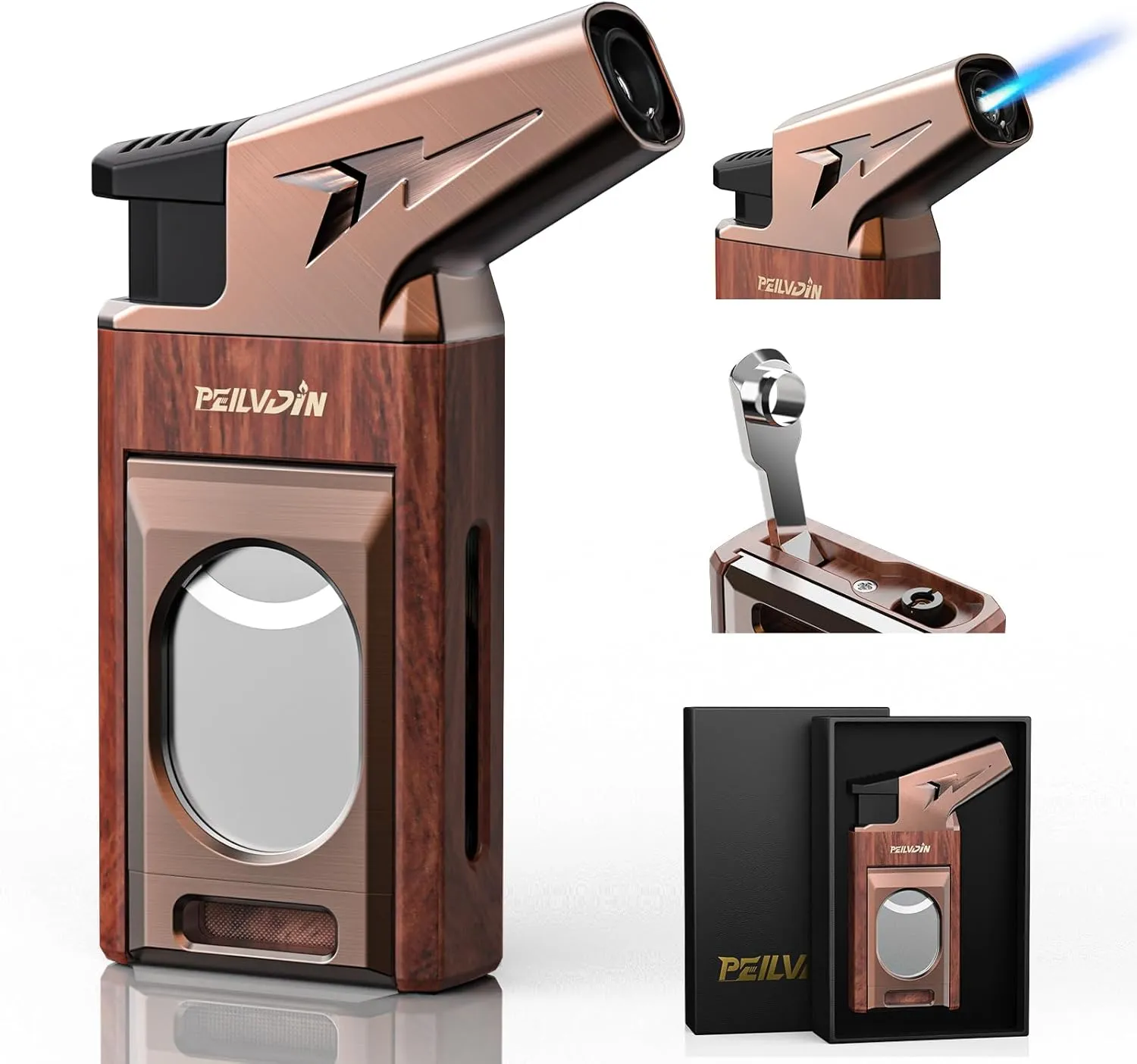 Torch Lighter with Built-in Straight Tool, Punch, Windproof Jet Flame Tool, Butane Refillable Torch Lighters, Gift for Men, Multi-Functional Accessories, Lighters for Candle (Butane Not Included)