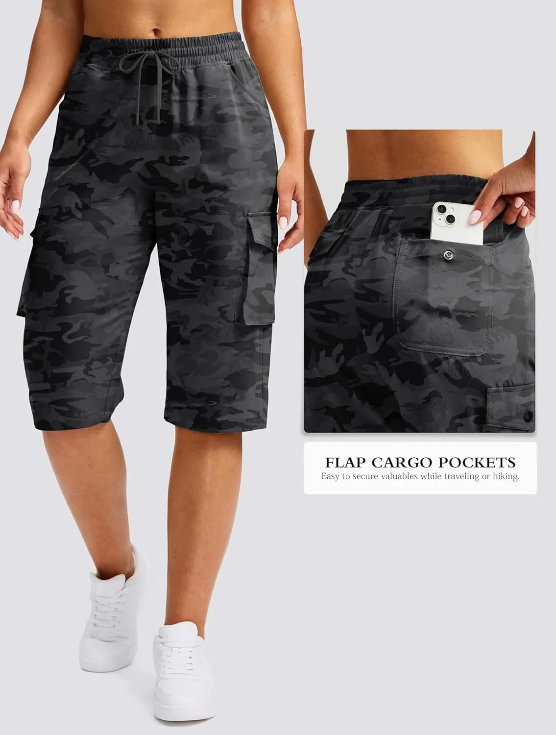 Viodia 15" Long Shorts for Women Hiking Cargo Bermuda Shorts Lightweight Knee Length Capris for Summer Travel Fishing