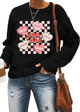 Ykomow Long Sleeve Valentines Shirts Women Plaid Love Heart Valentine's Sweatshirts Blouse Tops