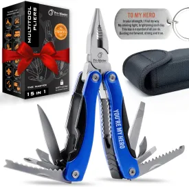 YOU ARE MY HERO Multitool 15-in-1 | Fathers Day Gift for Dad Husband Grandpa | Engraved Multi Tool with Safety-Locking for EDC & Outdoors | Great Gift from Daughter Son Wife | Unique Gadget for Men