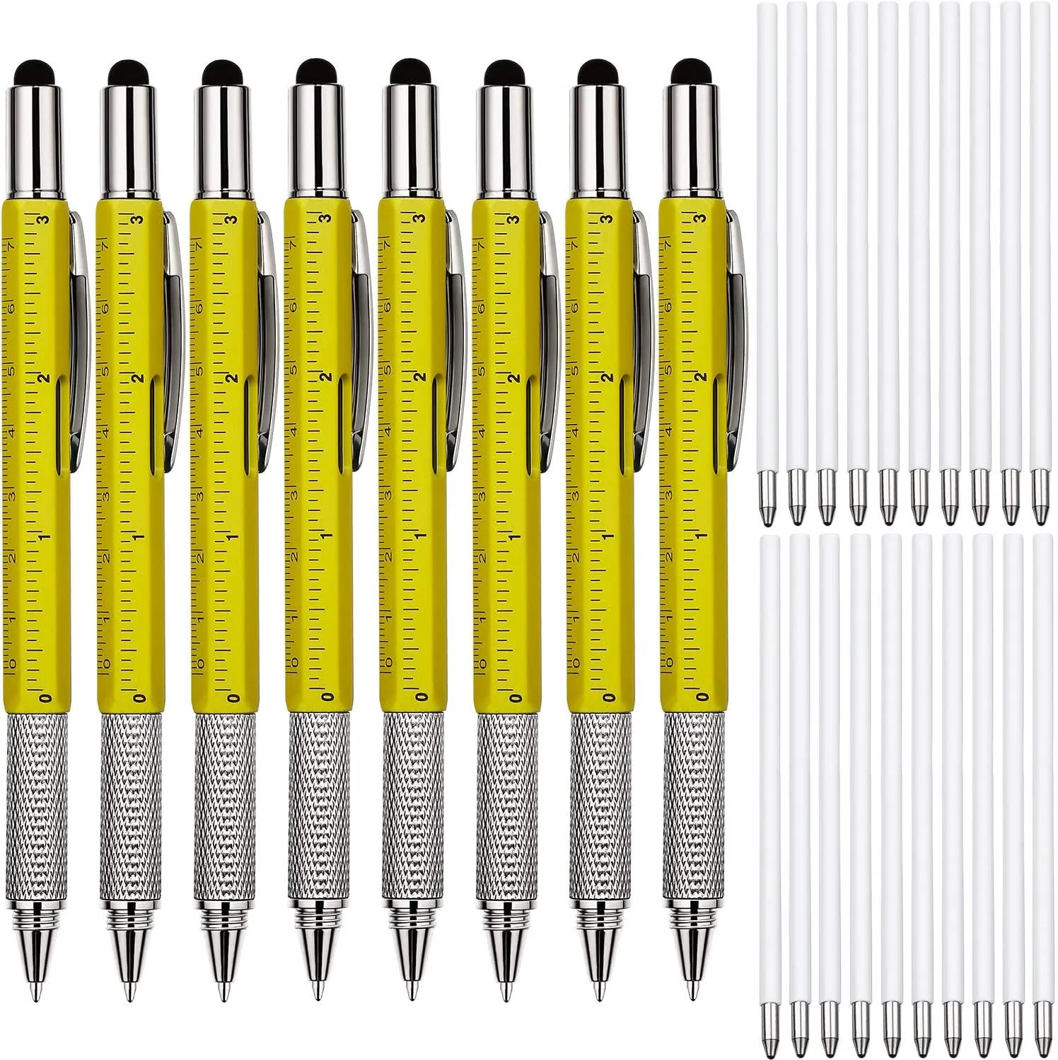 Zhanmai 8 Pieces 8 Pcs Gifts for Men Fathers Day Dad Gifts from Daughter Son Wife 6 in 1 Multitool Pen Set with Refills Screwdriver Ruler Levelgauge Birthday Graduation (Yellow)